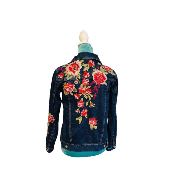 Johnny Was Desi Floral Embroidered Denim Jean‎ Jacket Boho Size Extra Small - Picture 4 of 7